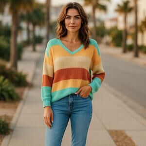 Rock & Roll Women's Lace Back Colorblock Relaxed Fit Sweater Size Small 2-6